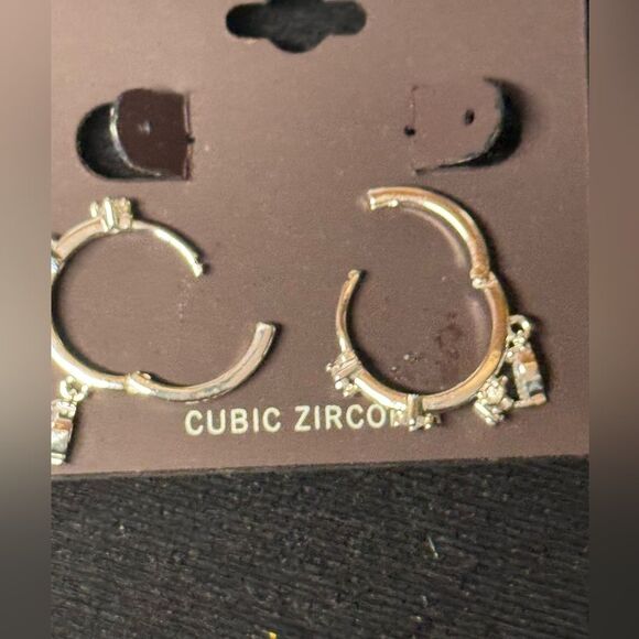 Anne Klein Silver and Crystal Dangle Huggy Earrings 1 inch - Picture 11 of 14